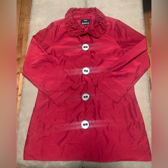 dennis basso Jackets & Blazers - Dennis By Dennis Basso Womens Red Lightweight Ruffle Collar Trench Jacket Small